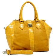 Croc Embossed Satchel Bags w/ Detachable Shoulder Strap - Yellow - BG-S0075YL